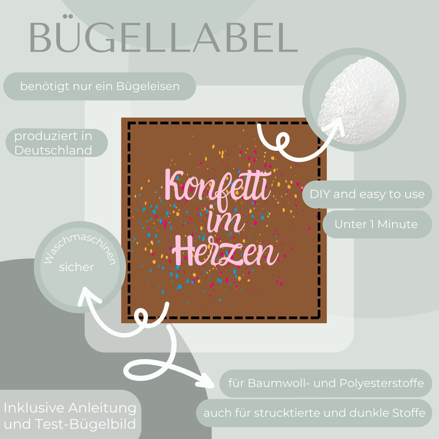 Konfetti im Herzen -Bügel Label Eigenproduktion