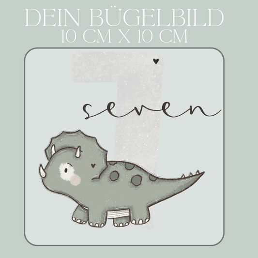 Geburtstagszahl 7 mit Dino - Mini Bügel-Bild Eigenproduktion