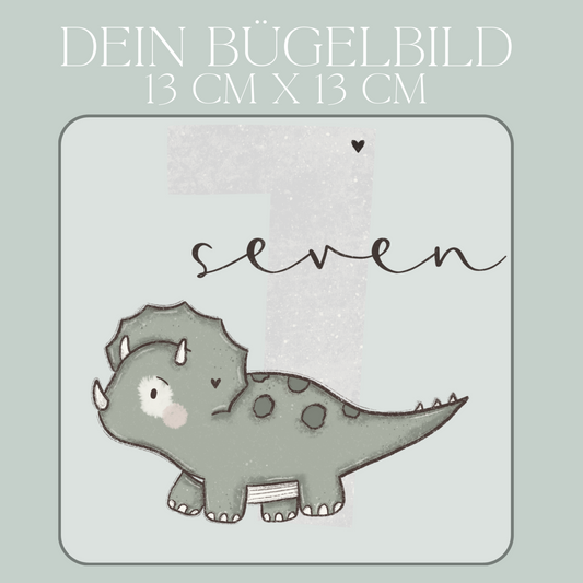 Geburtstagszahl 7 mit Dino - Midi Bügel-Bild Eigenproduktion